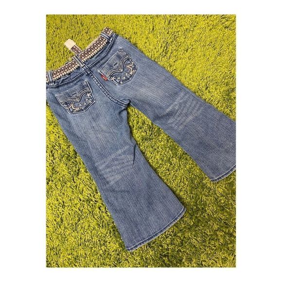 Levi’s Flare Jeans Toddler Belted Sequins Stars Sz 24M Rocker Boho Y2K - Picture 2 of 5